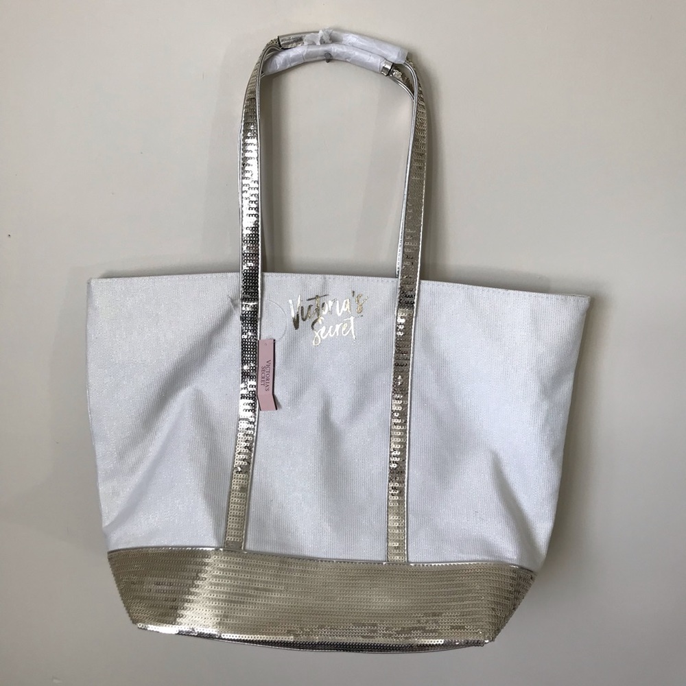 Victoria’s Secret tote gold sequin & off w…